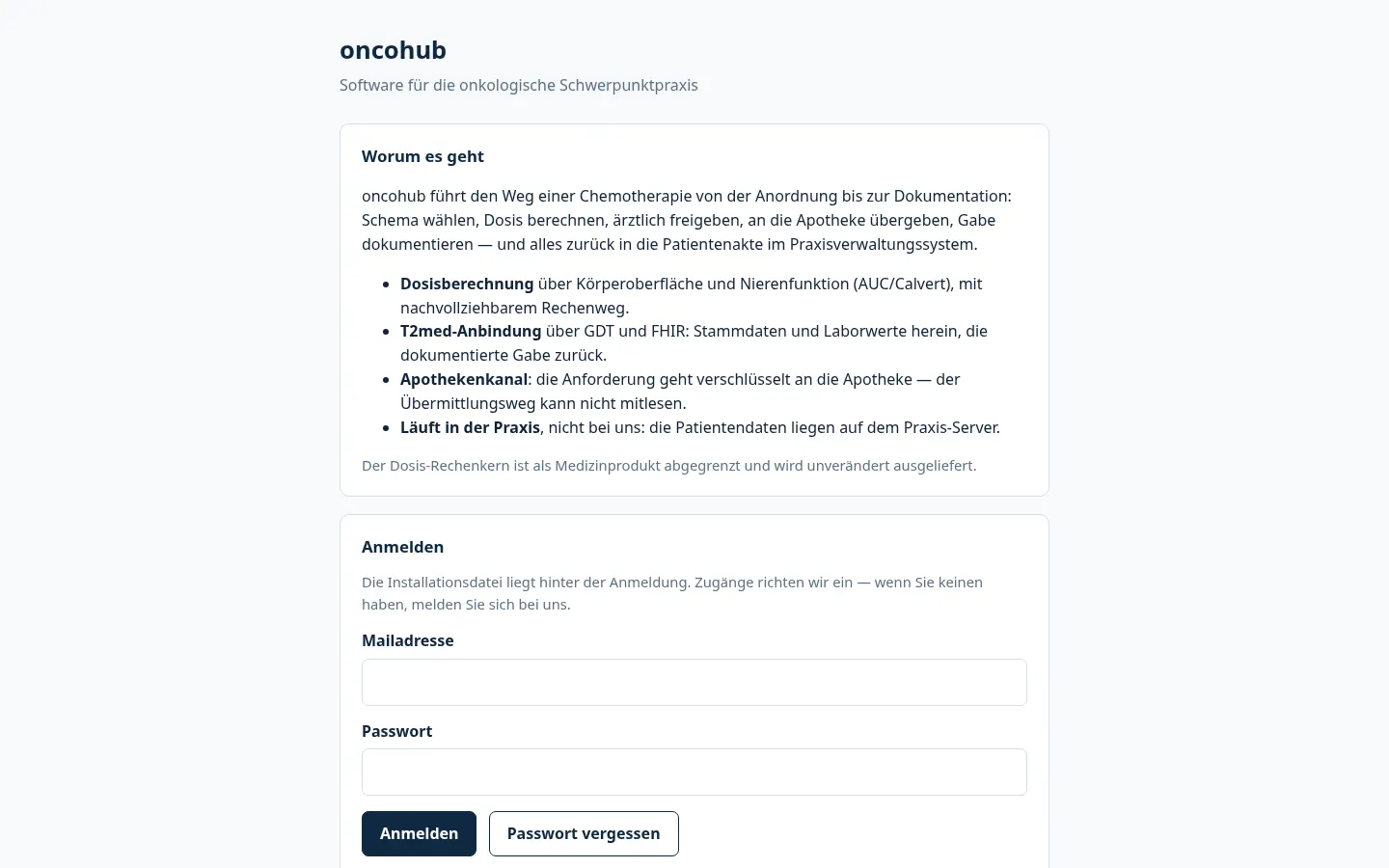 Das Downloadportal mit Kurzbeschreibung und Anmeldung