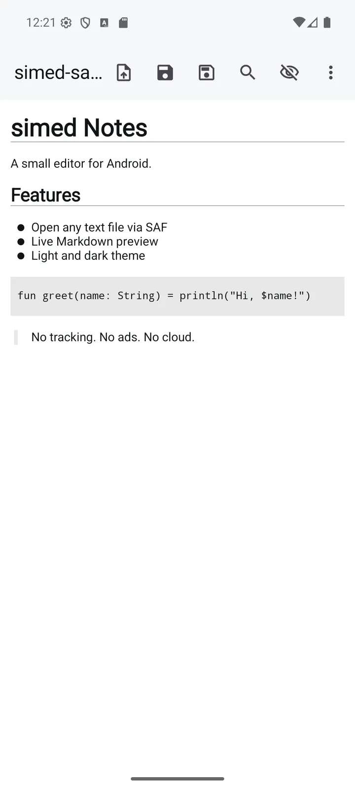 Markdown-Vorschau im hellen Theme