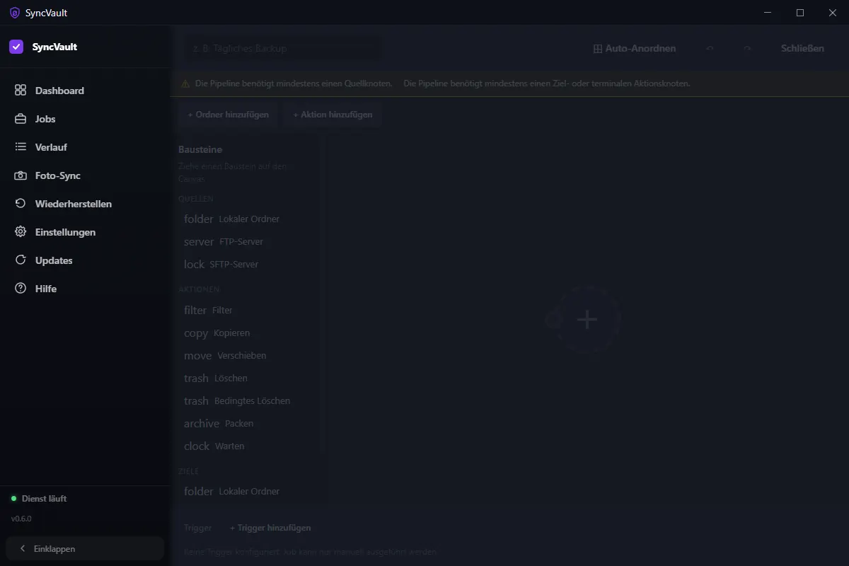 Pipeline-Editor mit Knoten-Konfiguration