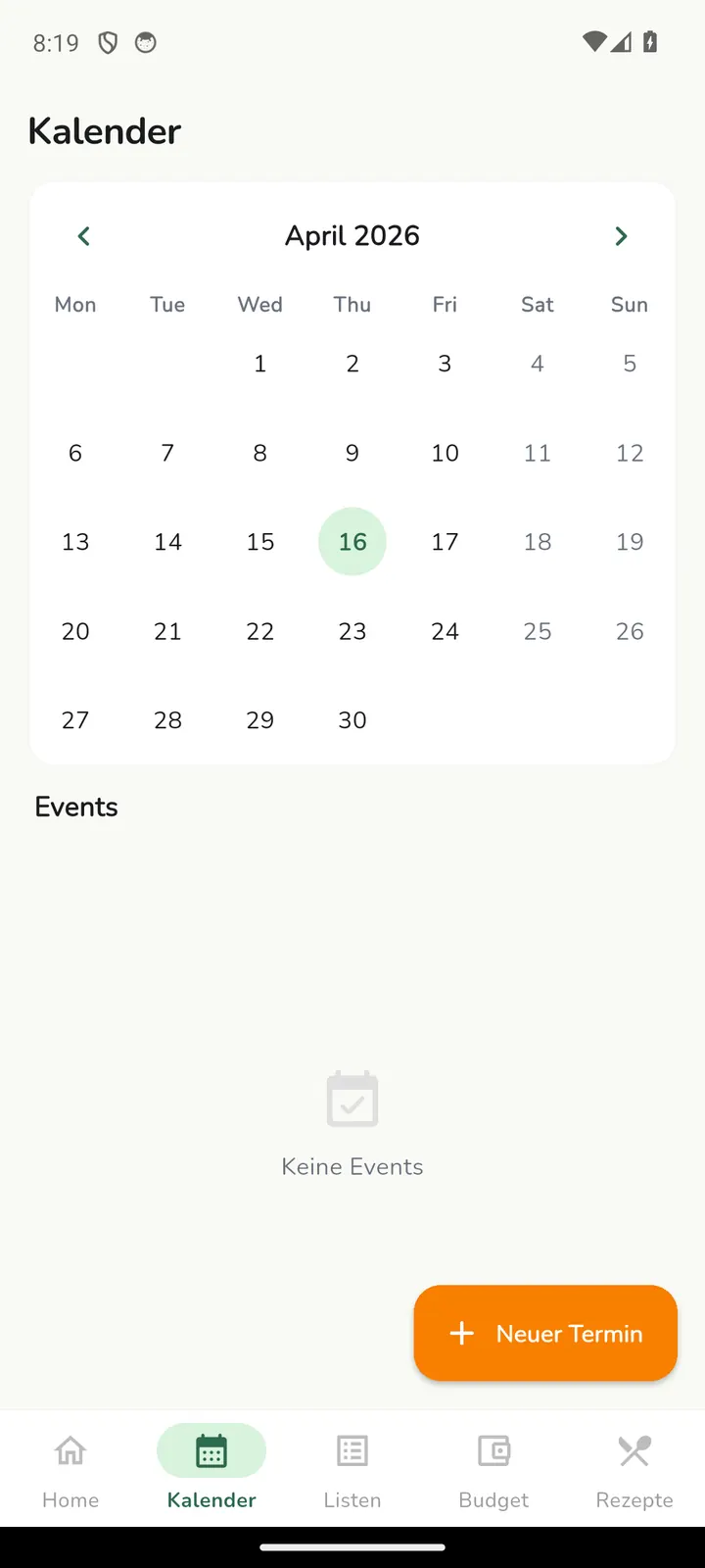 Kalender mit Monatsansicht